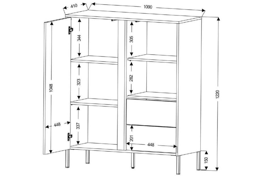Komoda Wysoka MIA Dąb Odwieczny – 122 cm, Szeroka Komoda z Szufladami