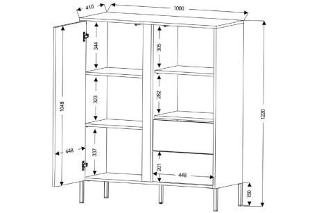 Komoda Wysoka MIA Dąb Odwieczny – 122 cm, Szeroka Komoda z Szufladami