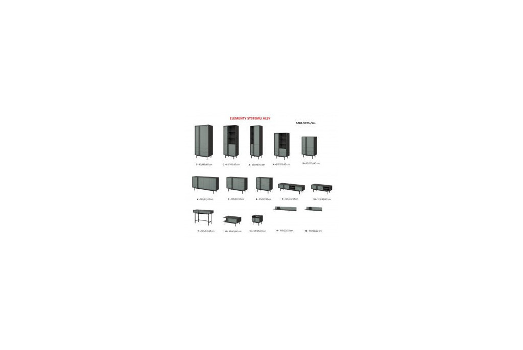 Meble Systemowe ALSY Zestaw 2 Antracyt/Aloes