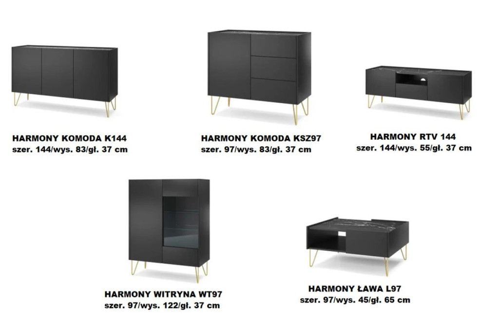 Szafka RTV HARMONY 144 Czarny Marmur Black Royal