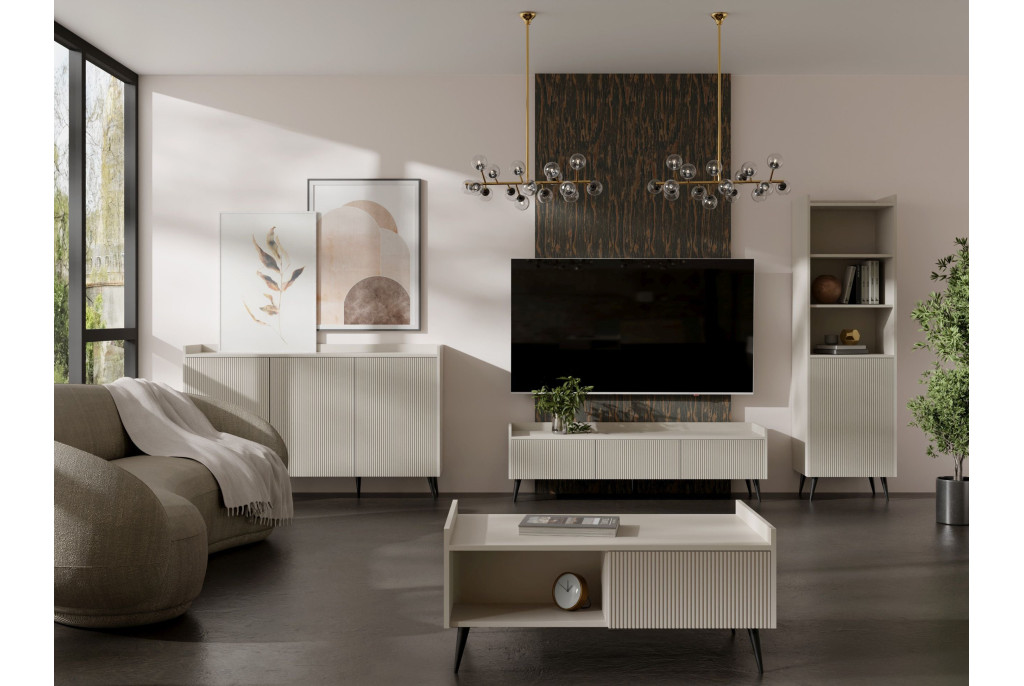 Meble systemowe ADEMO Zestaw 1 Kaszmir – salon, ryflowane fronty