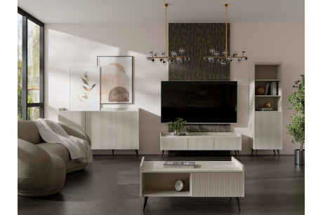 Meble systemowe ADEMO Zestaw 1 Kaszmir – salon, ryflowane fronty