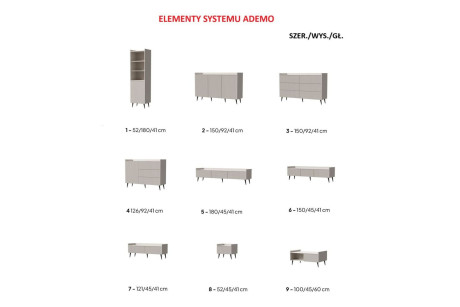 Regał ADEMO 180x52x41 cm Kaszmir Ryflowany – salon i sypialnia