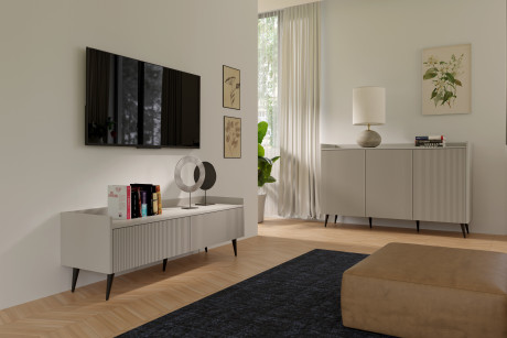 Szafka RTV ADEMO 121 cm Kaszmir Ryflowany – salon, telewizor