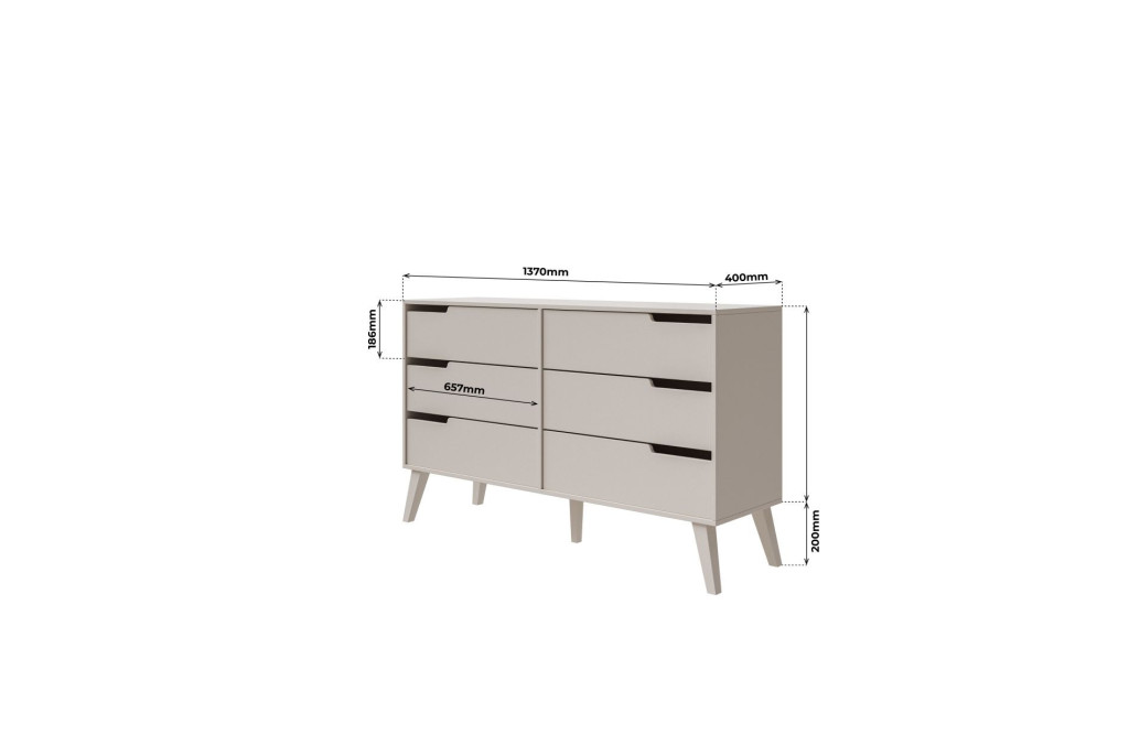 Komoda NORDELO 6S Kaszmir – Komoda 137 cm z 6 Szufladami