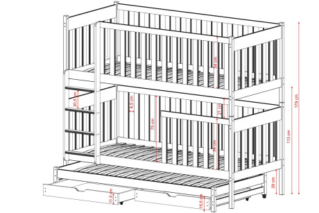 Łóżko piętrowe 3-osobowe EMIL 80/180 + materace