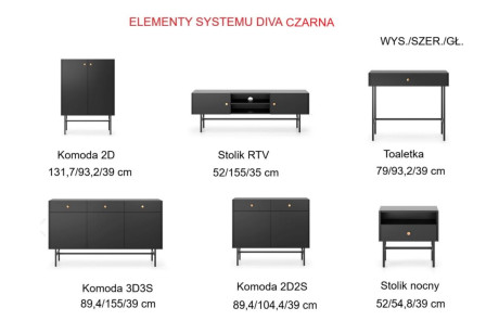 Stolik RTV DIVA Czarny 155 cm – Nowoczesny