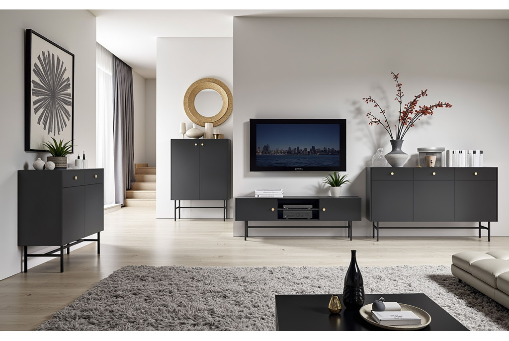 Stolik RTV DIVA Czarny 155 cm – Nowoczesny