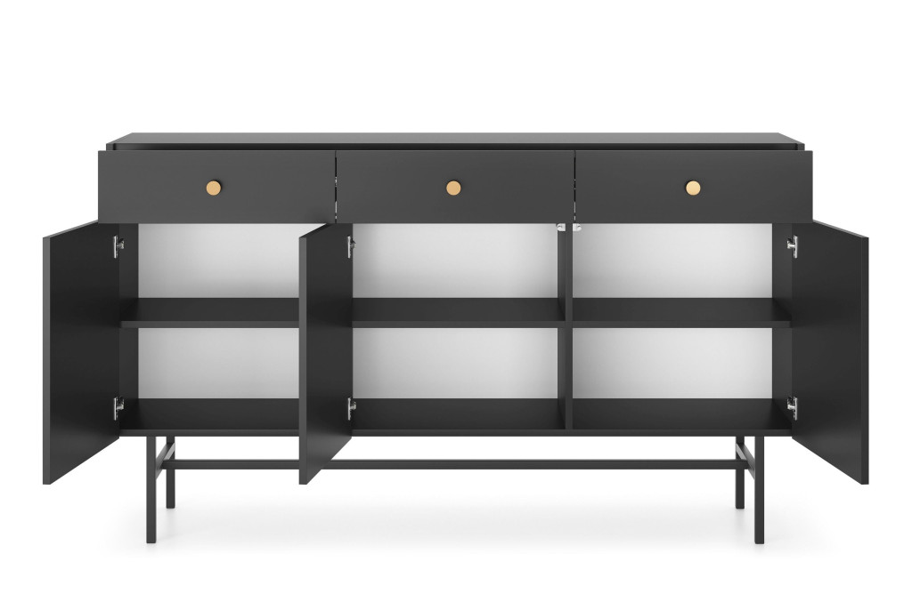 Komoda DIVA 3D3S Czarna 155 cm – 6 przestrzeni