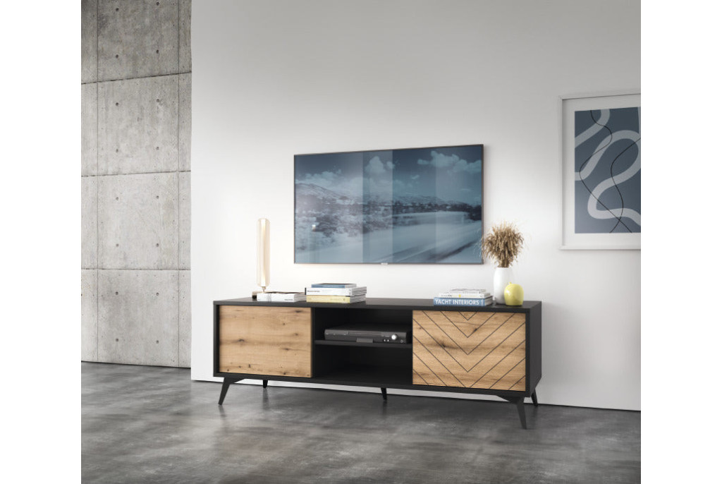 Szafka RTV DIAMOND RTV154 Dąb Evoke/Czarny 154 cm