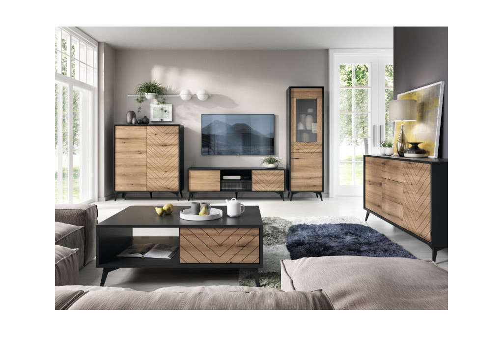 Szafka RTV DIAMOND RTV154 Dąb Evoke/Czarny 154 cm