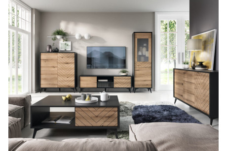 Szafka RTV DIAMOND RTV154 Dąb Evoke/Czarny 154 cm