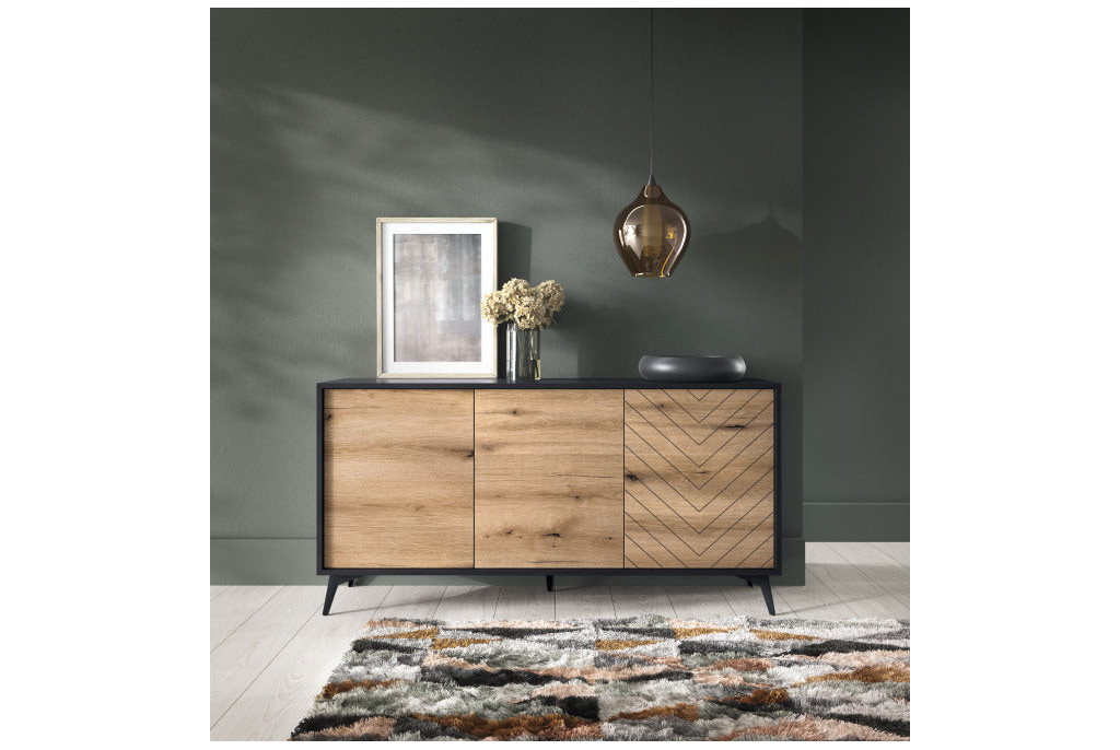 Komoda DIAMOND K154 Dąb Evoke/Czarny 154 cm – System DIAMOND
