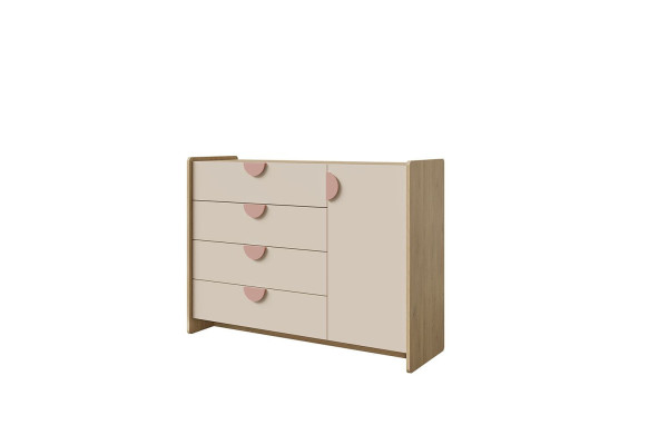 Komoda LEXI 123 cm Dąb Cremona Macadamia Pudrowy Róż